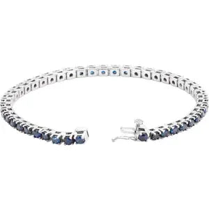 14K White Natural Blue Sapphire Line 7" Bracelet