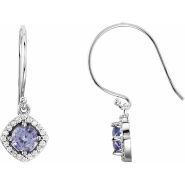 14K White Natural Tanzanite & 1/5 CTW Natural Diamond Earrings