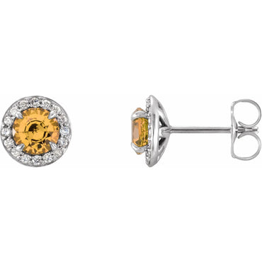 14K White 5 mm Natural Citrine & 1/8 CTW Natural Diamond Earrings