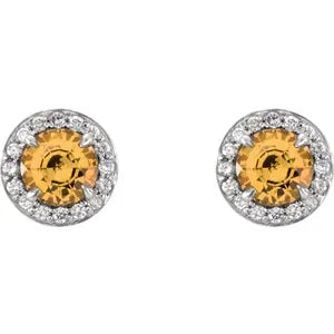 14K White 5 mm Natural Citrine & 1/8 CTW Natural Diamond Earrings