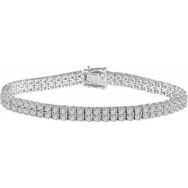 Sterling Silver 2.5 mm Round Cubic Zirconia Double Row Line 7" Bracelet