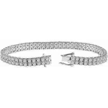Sterling Silver 2.5 mm Round Cubic Zirconia Double Row Line 7" Bracelet