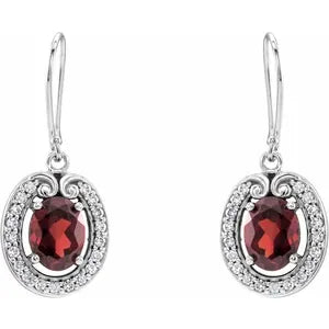 14K White Mozambique Garnet & 3/8 CTW Diamond Earrings