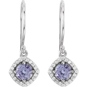 14K White Natural Tanzanite & 1/5 CTW Natural Diamond Earrings