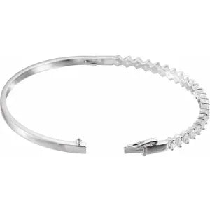 Sterling Silver 3 mm Round Cubic Zirconia Bangle 8" Bracelet