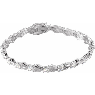 Sterling Silver 4 mm Round Cubic Zirconia Line 7.5" Bracelet