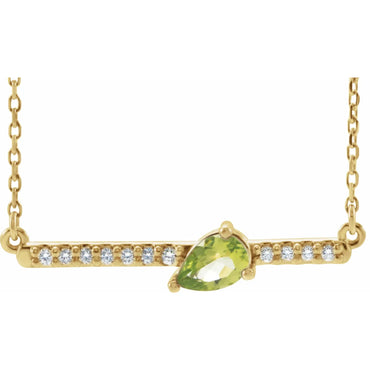 14K Yellow Natural Peridot & 1/10 CTW Natural Diamond 16" Necklace