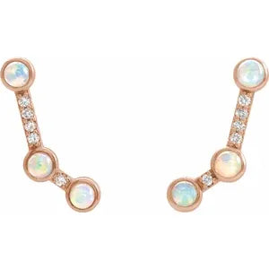 14K Rose Natural Ethiopian Opal & .08 CTW Natural Diamond Ear Climbers