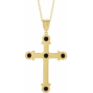 14K Yellow Natural Onyx Cross 16-18