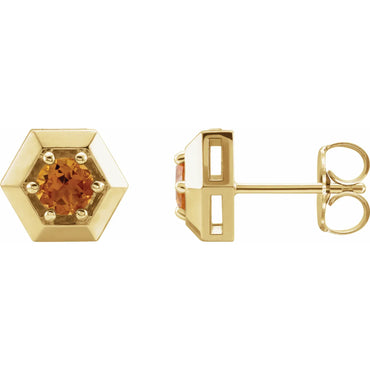 14K Yellow Natural Citrine Geometric Earrings