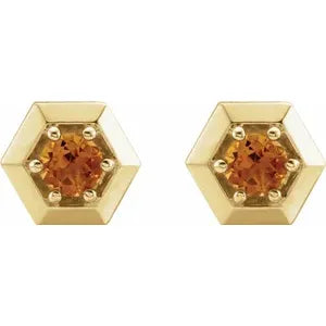 14K Yellow Natural Citrine Geometric Earrings