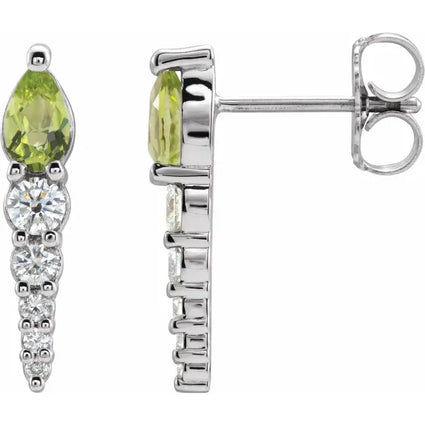 14K White Natural Peridot & 1/4 CTW Natural Diamond Earrings