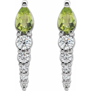 14K White Natural Peridot & 1/4 CTW Natural Diamond Earrings