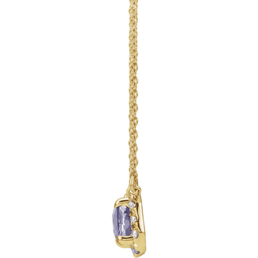 14K Yellow 7x5 mm Natural Tanzanite & 1/5 CTW Natural Diamond Halo-Style 16" Necklace