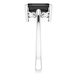 14K White Natural Onyx Ring