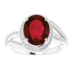 14K White Mozambique Garnet & 1/4 CTW Natural Diamond Ring