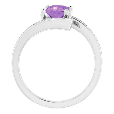 14K White Natural Amethyst & 1/4 CTW Natural Diamond Ring