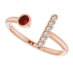 14K Rose Natural Mozambique Garnet & .05 CTW Natural Diamond Bar Ring