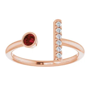 14K Rose Natural Mozambique Garnet & .05 CTW Natural Diamond Bar Ring