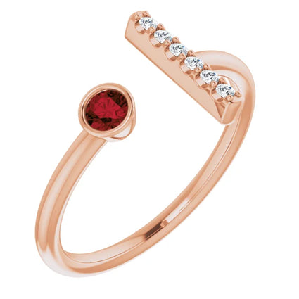 14K Rose Natural Mozambique Garnet & .05 CTW Natural Diamond Bar Ring