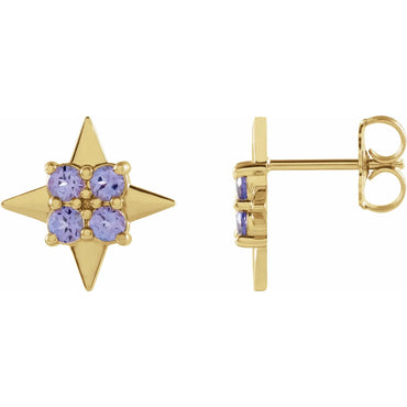 14K Yellow Natural Tanzanite Celestial Earrings