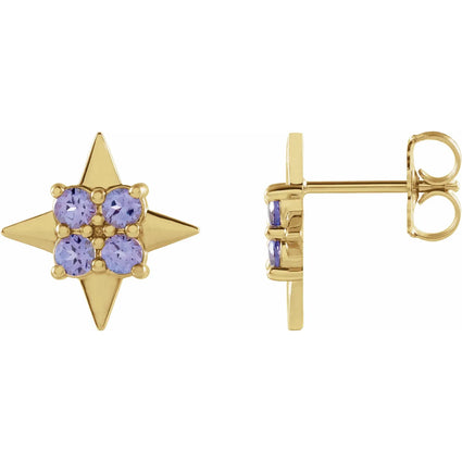 14K Yellow Natural Tanzanite Celestial Earrings