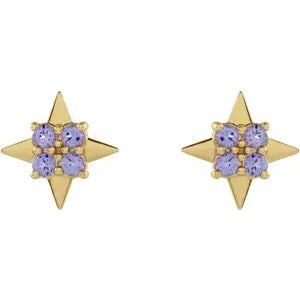 14K Yellow Natural Tanzanite Celestial Earrings