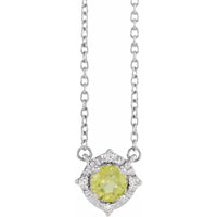 14K White Natural Peridot & .04 CTW Natural Diamond Halo-Style 18" Necklace