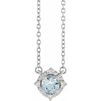 14K White Natural Aquamarine & .04 CTW Natural Diamond Halo-Style 18" Necklace