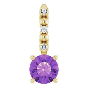 14K Yellow Imitation Amethyst & .01 CTW Natural Diamond Charm/Pendant