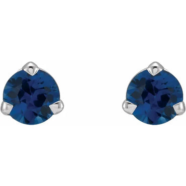 14K White 3 mm Natural Blue Sapphire Earrings