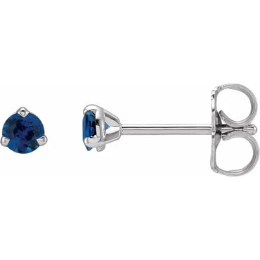 14K White 3 mm Natural Blue Sapphire Earrings