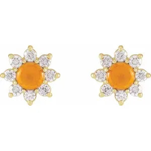 14K Yellow Natural Citrine & 1/8 CTW Natural Diamond Flower Earrings