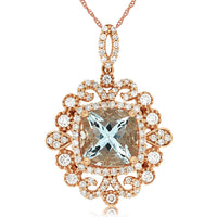 14KR 1.9CTW Aquamarine & Diamond Pendant