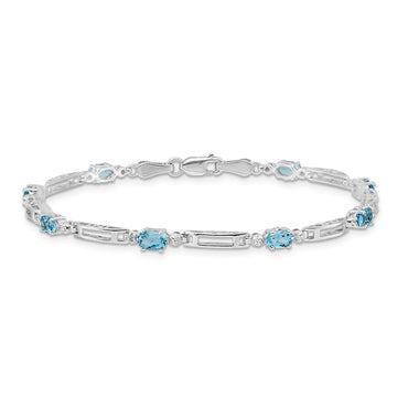 14k White Gold Diamond and Blue Topaz Bracelet