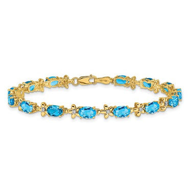 14k Floral Diamond and Blue Topaz Bracelet