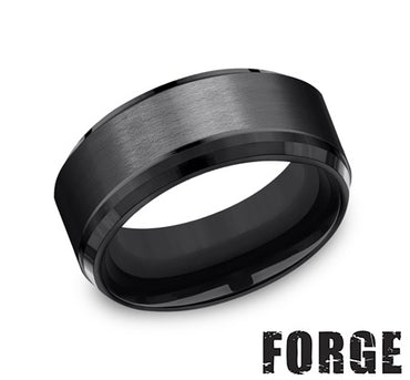 Black Titanium 9MM Bev Satin Center Band Men's Ring