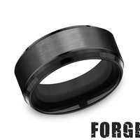 Black Titanium 9MM Bev Satin Center Band Men's Ring