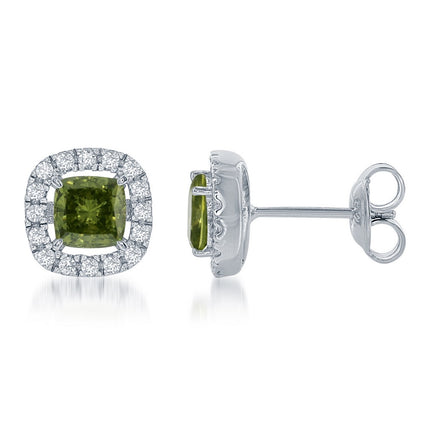 Sterling Silver White CZ Square Peridot Stud Earrings