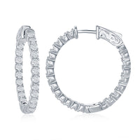 Sterling Silver 3x30mm Inside-Outside CZ Hoop Earrings