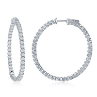 Sterling Silver 3x45mm Inside-Outside CZ Hoop Earrings