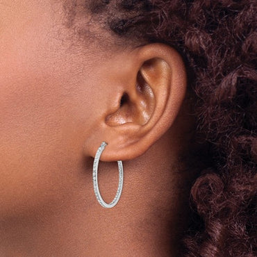 14k White Gold Diamond Round Hinged Hoop Earrings