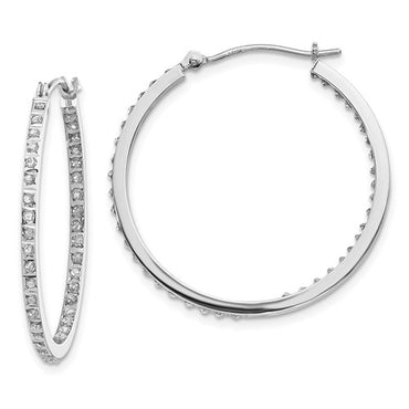 14k White Gold Diamond Round Hinged Hoop Earrings