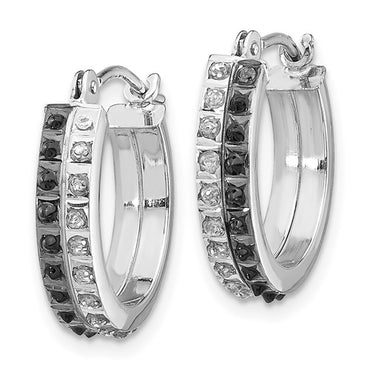 14k White Gold Diamond B and W Diamond Round Hinged Hoop Earrings