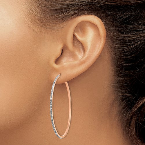 14k Rose Gold Diamond Round Hinged Hoop Earrings
