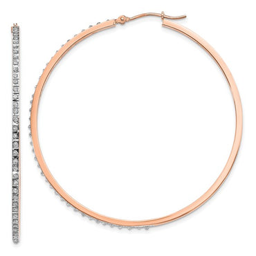 14k Rose Gold Diamond Round Hinged Hoop Earrings