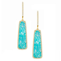 18KY Diamond Earrings with Clear Quartz Over Amazonite