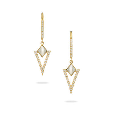 14K Yellow Gold Diamond Earring with White Mother of Pearl