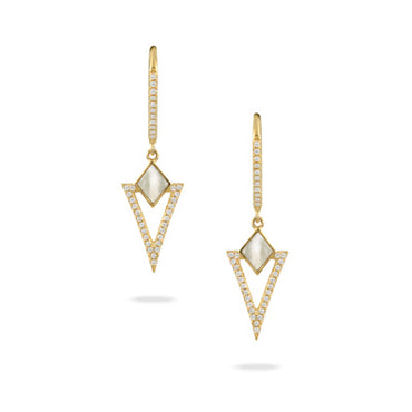 14K Yellow Gold Diamond Earring with White Mother of Pearl