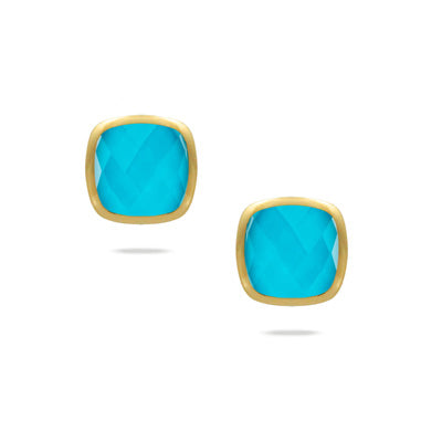18K Yellow Gold St. Barths Earring with Clear Quartz Over Turquoise